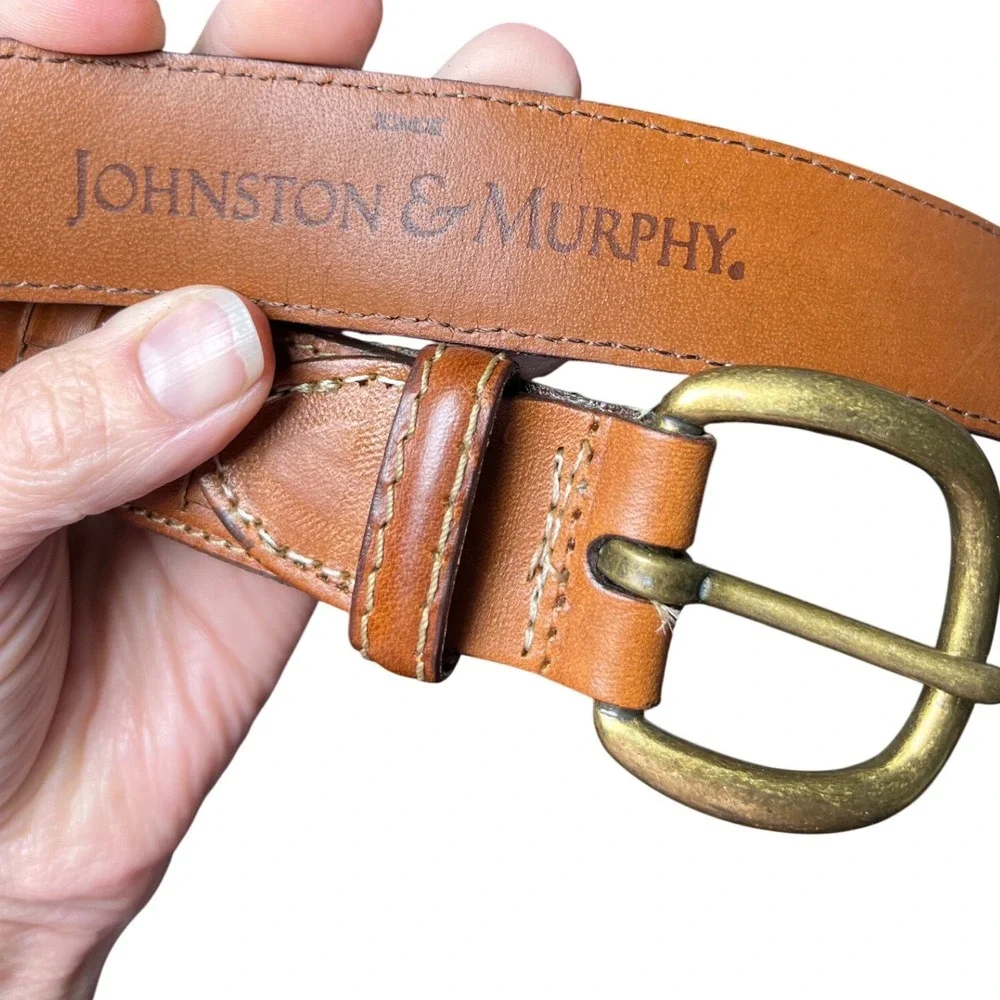 Basketweave Woven Leather Belt Brass Buckle Cognac Brown‎ Reworked 38